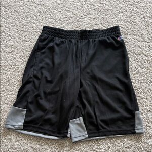 Champion Men’s Black Athletic Shorts with Light Gray Panels